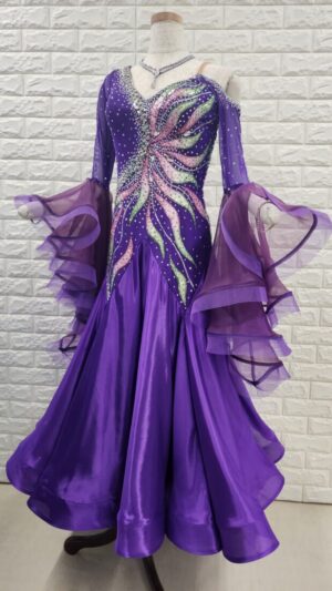 【試着・レンタル・購入】社交ダンスドレス Lサイズ パープル スタンダードドレス806-L