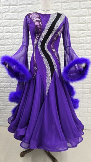 【試着・レンタル・購入】社交ダンスドレス　MLサイズ　パープル　スタンダードドレス909-ML