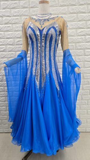 【試着・レンタル・購入】社交ダンスドレス　Lサイズ　ロイヤルブルー　スタンダードドレス910-L