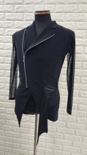 社交ダンス　メンズラテンシャツ　Mサイズ　ブラック17781