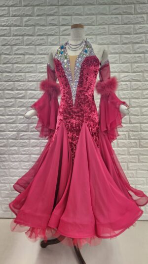 【試着・レンタル・購入】社交ダンスドレス　Mサイズ　ワイン　スタンダードドレス793-M