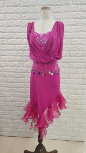 【試着・レンタル・購入】社交ダンスドレス　Mサイズ　ピンク　ラテンドレス922-M