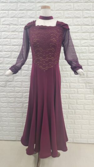 社交ダンスワンピース　ロングワンピース　パーティー＆レッスン　LLサイズ　ボルドー2505020