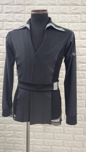 社交ダンスメンズラテンシャツ　Lサイズ　ブラック15795