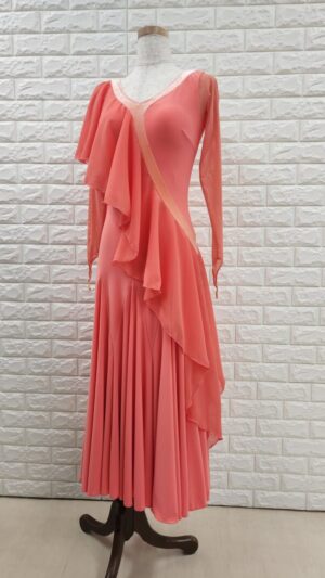 社交ダンスワンピース　ロングワンピース　レッスン＆パーティー　サーモンオレンジ5471