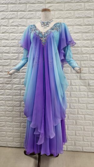 【試着・レンタル・購入】社交ダンスドレス Mサイズ ブルー アメリカンスムース856-M