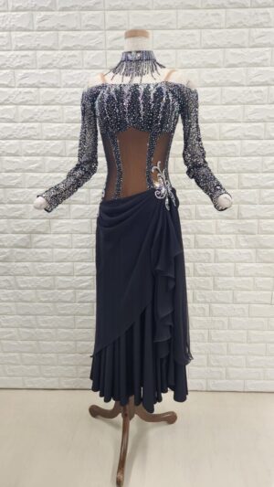 【試着・レンタル・購入】社交ダンスドレス SMサイズ 黒 アメリカンスムース827-SM