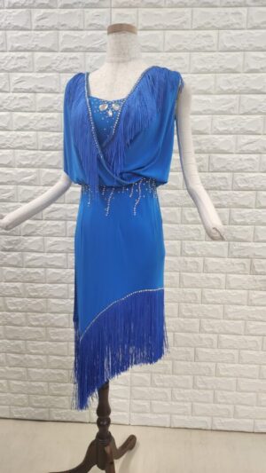 【試着・レンタル・購入】社交ダンスドレス Sサイズ ブルー ラテンドレス930-S