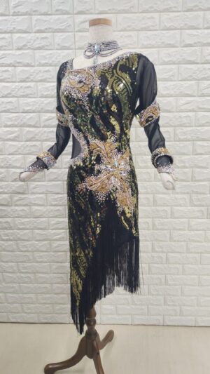 【試着・購入】社交ダンスドレス　委託　Mサイズ　ブラックラテンドレスNo.80