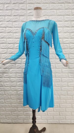 【試着・購入】社交ダンスドレス 委託 Mサイズ ブルー ラテンドレスNo.74