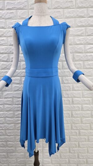 ノースリーブラテンワンピース　レッスン＆パーティー　Lサイズ　ブルー14101