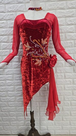 【試着・レンタル・購入】社交ダンスドレス　Lサイズ　レッドラテンドレス923-L