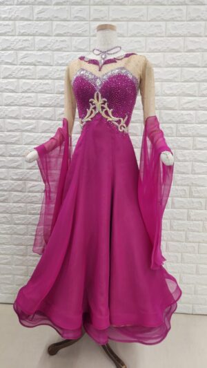 【試着・レンタル・購入】社交ダンスドレス　SMサイズ　ボルドー　スタンダードドレス891-SM