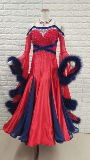 【試着・レンタル・購入】社交ダンスドレス　Lサイズ　赤　スタンダードドレス　932-L