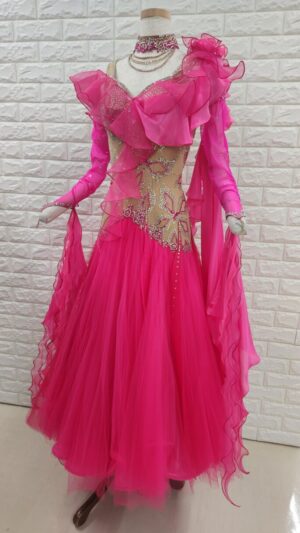【試着・購入】社交ダンスドレス 委託 Sサイズ ピンク スタンダードドレスNo.82