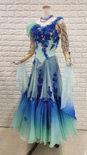 【試着・購入】社交ダンスドレス 委託 Sサイズ ブルーミント スタンダードドレスNo.81