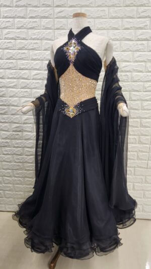 【試着・レンタル・購入】社交ダンスドレス　Sサイズ　黒　スタンダードドレス951-S