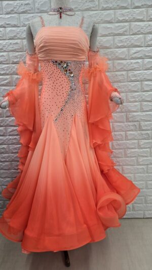 【試着・レンタル・購入】社交ダンスドレス　Mサイズ　マンゴー　スタンダードドレス927-M