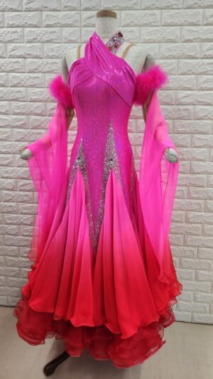 【試着・レンタル・購入】社交ダンスドレス　Sサイズ　ピンク　スタンダードドレス965-S