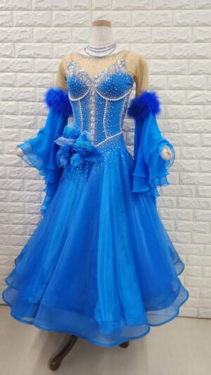 【試着・レンタル・購入】社交ダンスドレス Mサイズ ロイヤルブルー スタンダードドレス966-M