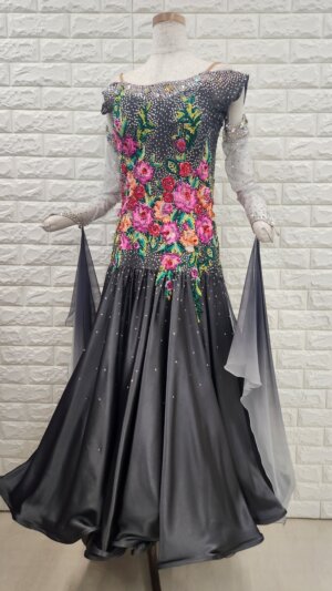 【試着・購入】社交ダンスドレス　SALE委託ドレス　グレー　スタンダードドレス109