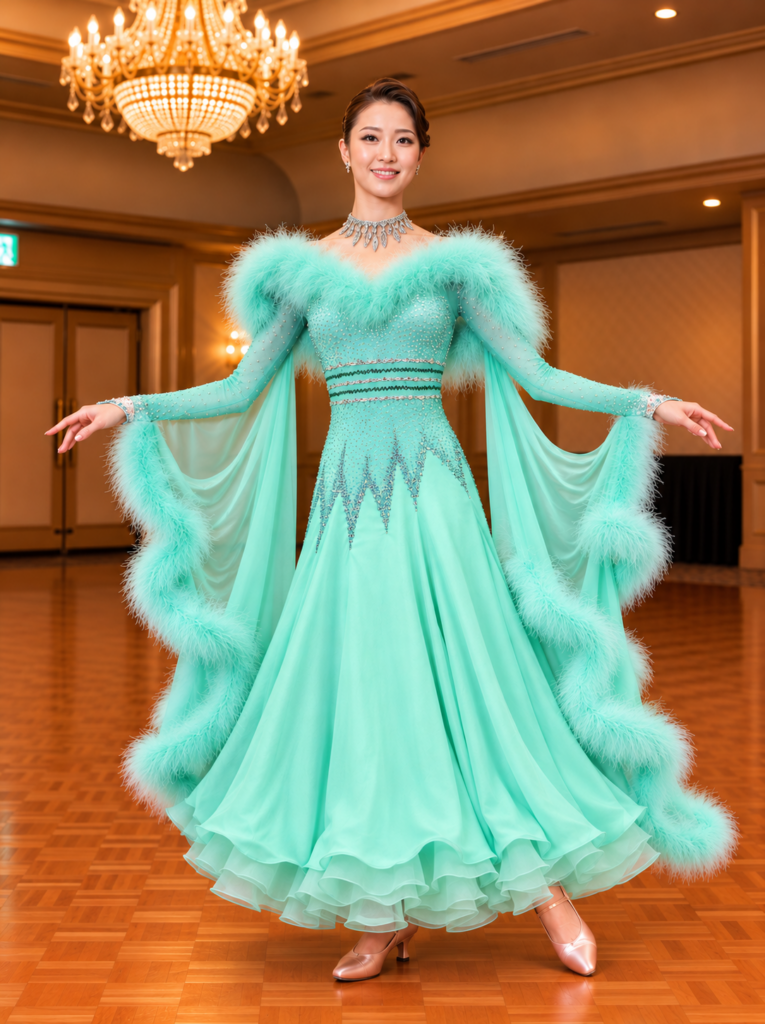 社交ダンス用ミントグリーンドレス 試着・レンタル・購入】社交ダンスドレス ミントグリーン Mサイズ